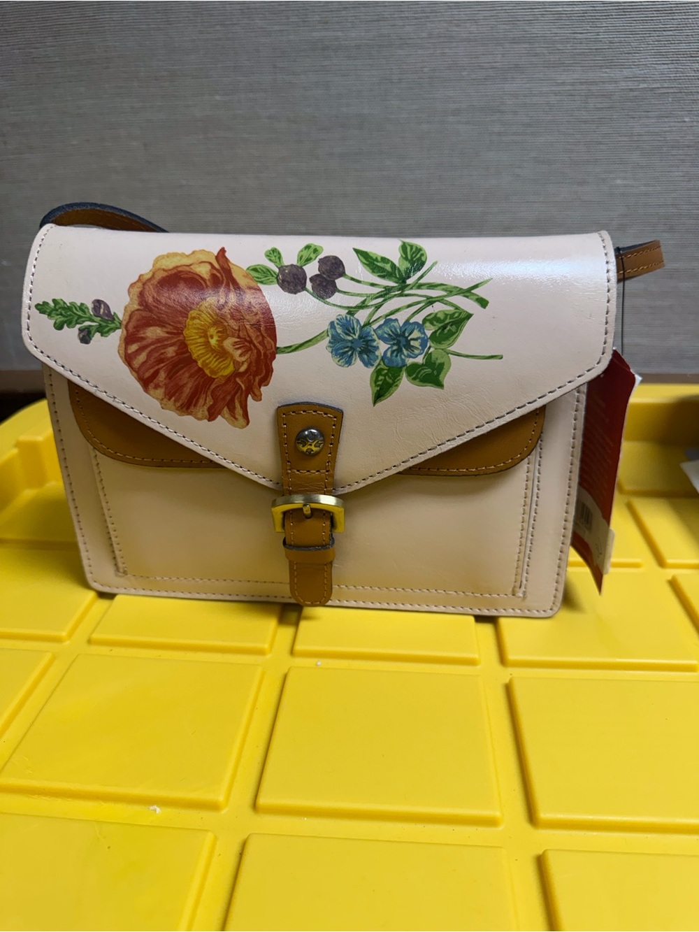 Patricia Nash Cream Floral Crossbody with Tan Trim